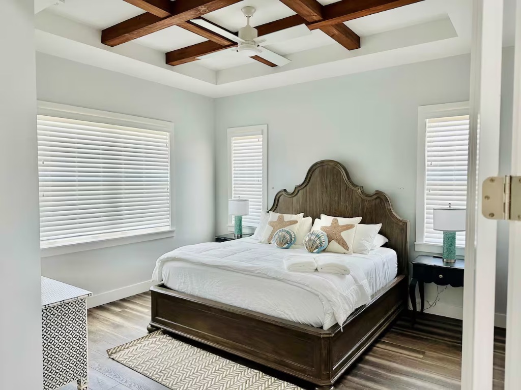 Seaside Boca master bedroom with coastal decor